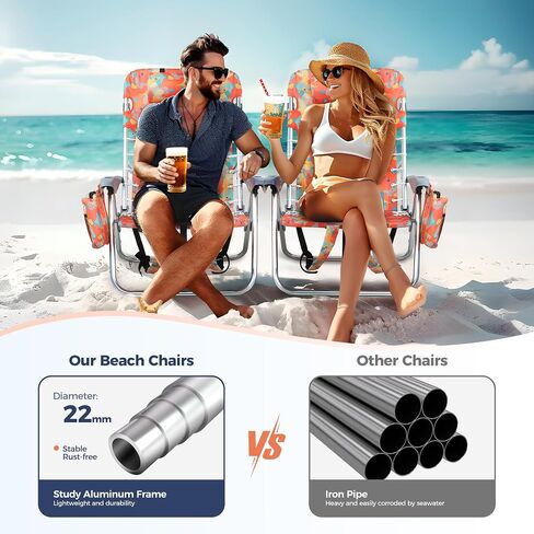 LET'S CAMP Backpack Beach Chair Set of 2, 4-Position Classic Lay Flat Support 250LBS, Storage Pouch and Towel Bar,Pillow and Padded Shoulder Straps, Wave Blue in Saudi Arabia