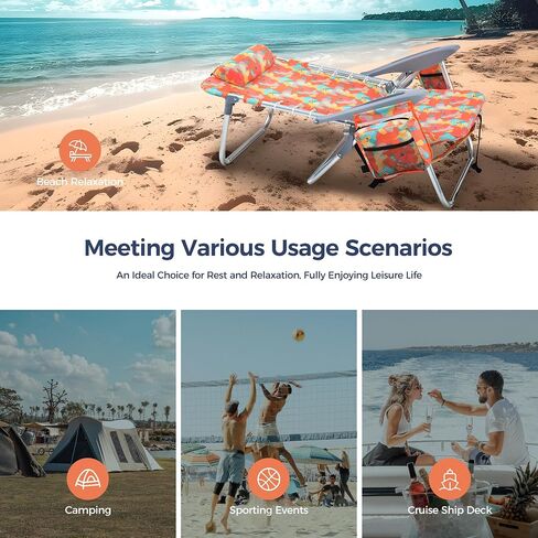 LET'S CAMP Backpack Beach Chair Set of 2, 4-Position Classic Lay Flat Support 250LBS, Storage Pouch and Towel Bar,Pillow and Padded Shoulder Straps, Wave Blue in Saudi Arabia