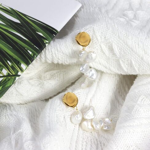 ELEXIS Long Baroque Pearl Earrings For Women Dangle Gold Dainty Statement Tassel Real Pearl Drop Jewelry For Wedding Bridesmaid Hanging (stud 1) in Saudi Arabia