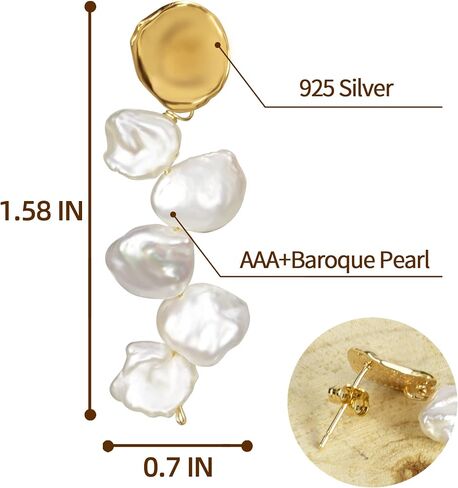 ELEXIS Long Baroque Pearl Earrings For Women Dangle Gold Dainty Statement Tassel Real Pearl Drop Jewelry For Wedding Bridesmaid Hanging (stud 1) in Saudi Arabia