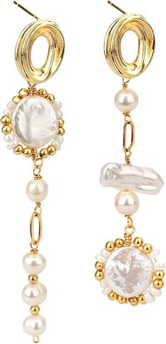 ELEXIS Long Baroque Pearl Earrings For Women Dangle Gold Dainty Statement Tassel Real Pearl Drop Jewelry For Wedding Bridesmaid Hanging (stud 1) in Saudi Arabia
