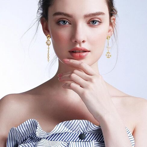 ELEXIS Long Baroque Pearl Earrings For Women Dangle Gold Dainty Statement Tassel Real Pearl Drop Jewelry For Wedding Bridesmaid Hanging (stud 1) in Saudi Arabia