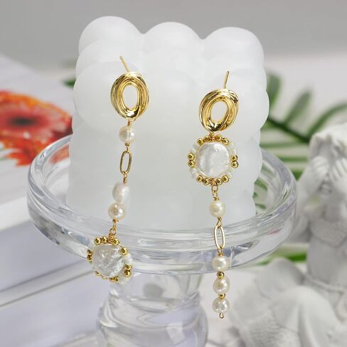ELEXIS Long Baroque Pearl Earrings For Women Dangle Gold Dainty Statement Tassel Real Pearl Drop Jewelry For Wedding Bridesmaid Hanging (stud 1) in Saudi Arabia