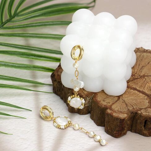 ELEXIS Long Baroque Pearl Earrings For Women Dangle Gold Dainty Statement Tassel Real Pearl Drop Jewelry For Wedding Bridesmaid Hanging (stud 1) in Saudi Arabia