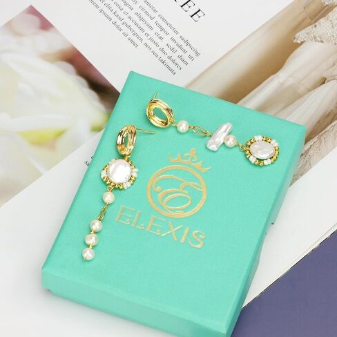 ELEXIS Long Baroque Pearl Earrings For Women Dangle Gold Dainty Statement Tassel Real Pearl Drop Jewelry For Wedding Bridesmaid Hanging (stud 1) in Saudi Arabia