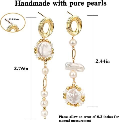 ELEXIS Long Baroque Pearl Earrings For Women Dangle Gold Dainty Statement Tassel Real Pearl Drop Jewelry For Wedding Bridesmaid Hanging (stud 1) in Saudi Arabia