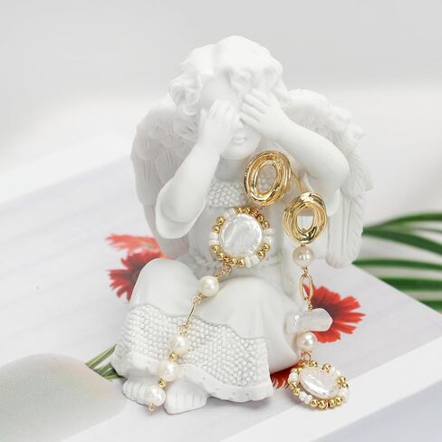 ELEXIS Long Baroque Pearl Earrings For Women Dangle Gold Dainty Statement Tassel Real Pearl Drop Jewelry For Wedding Bridesmaid Hanging (stud 1) in Saudi Arabia