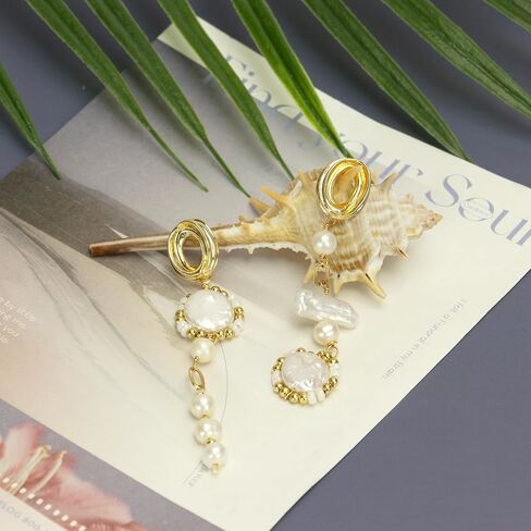 ELEXIS Long Baroque Pearl Earrings For Women Dangle Gold Dainty Statement Tassel Real Pearl Drop Jewelry For Wedding Bridesmaid Hanging (stud 1) in Saudi Arabia