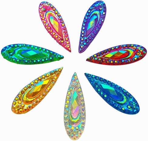 100 AB Clear Faceted Drop Shape Sew on Rhinestones Crystal Gems Flatback Sewing Stones Dress Accessory 2 Holes (AB) in Saudi Arabia