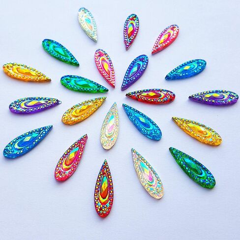 100 AB Clear Faceted Drop Shape Sew on Rhinestones Crystal Gems Flatback Sewing Stones Dress Accessory 2 Holes (AB) in Saudi Arabia