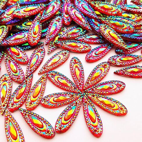 100 AB Clear Faceted Drop Shape Sew on Rhinestones Crystal Gems Flatback Sewing Stones Dress Accessory 2 Holes (AB) in Saudi Arabia