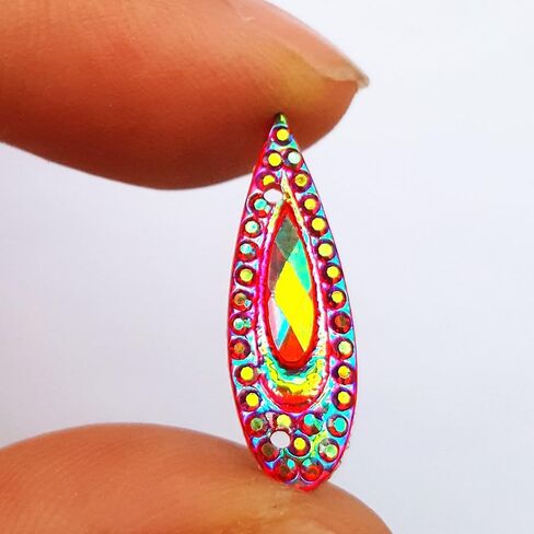 100 AB Clear Faceted Drop Shape Sew on Rhinestones Crystal Gems Flatback Sewing Stones Dress Accessory 2 Holes (AB) in Saudi Arabia