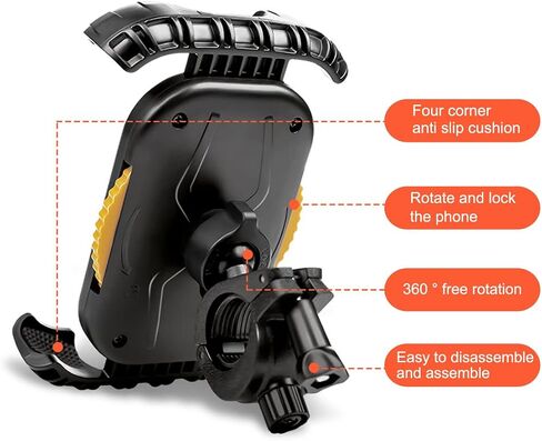 Bike Handlebar Phone Holder, Motorcycle Phone Mount Motorcycle Handlebar Cell Phone Clamp, Scooter Phone Clip for iPhone 11/12/13/14 Series ， and More 4.7" - 6.8" Cellphone (MB4-Black) in Saudi Arabia