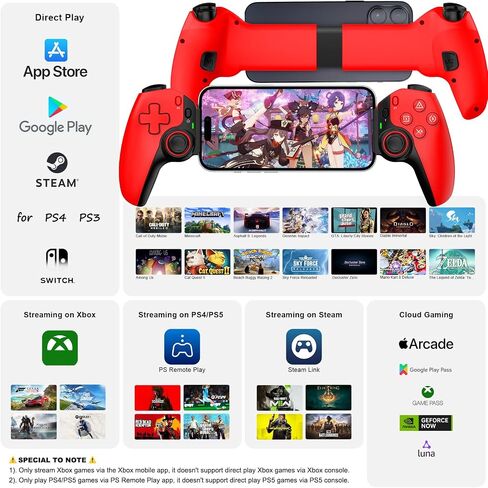 Megadream Wireless Controller for iPad, Tablet, iPhone/Android/PC/Switch/PS3/PS4 Gamepad Joystick with Turbo, Supports Mobile Cloud Game, Streaming on PS5/PS4/Xbox/PC, iPhone 15/14, COD, Red in Saudi Arabia