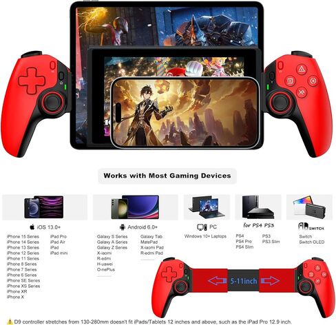 Megadream Wireless Controller for iPad, Tablet, iPhone/Android/PC/Switch/PS3/PS4 Gamepad Joystick with Turbo, Supports Mobile Cloud Game, Streaming on PS5/PS4/Xbox/PC, iPhone 15/14, COD, Red in Saudi Arabia