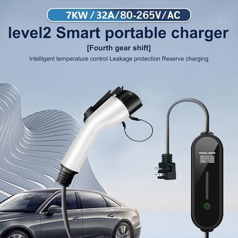 Simmpatuu Level 2 EV Charger, 32A 7KW Portable Electric Vehicle Charger with Charging Cable NEMA 14-50 Plug, 8A /10A/13A/16A/32A Adjustable Plug-in EV Charging Station for Electric Cars in Saudi Arabia