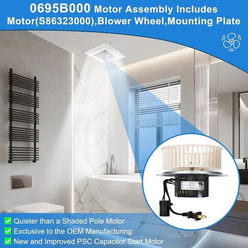 ترقية مجموعة المحرك S0695B000 0695B000 - استبدال هادئ وقوي لـ QT80 QT80B QT80N QT80NB QT-80 QT-80-B QT-80-L QT-80-N QT-80-NB سلسلة مروحة عادم الحمام | عملية صامتة محسنة in Saudi Arabia