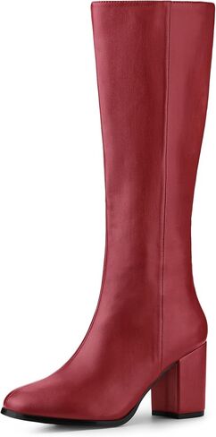 Allegra K Women's Round Toe Zip Block Heels Knee High Boots in Saudi Arabia