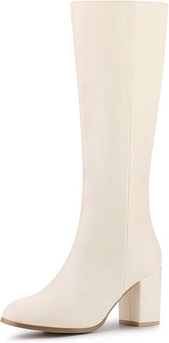 Allegra K Women's Round Toe Zip Block Heels Knee High Boots in Saudi Arabia