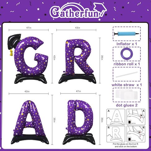 Graduation Party Decorations-Blue Standing 'Grad' Foil Balloon Phrase - Graduation Party Supplies for Indoor/Outdoor Celebrations graduation yard signs class of 2024 in Saudi Arabia