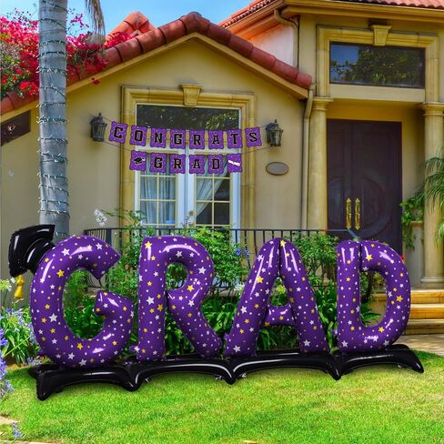 Graduation Party Decorations-Blue Standing 'Grad' Foil Balloon Phrase - Graduation Party Supplies for Indoor/Outdoor Celebrations graduation yard signs class of 2024 in Saudi Arabia