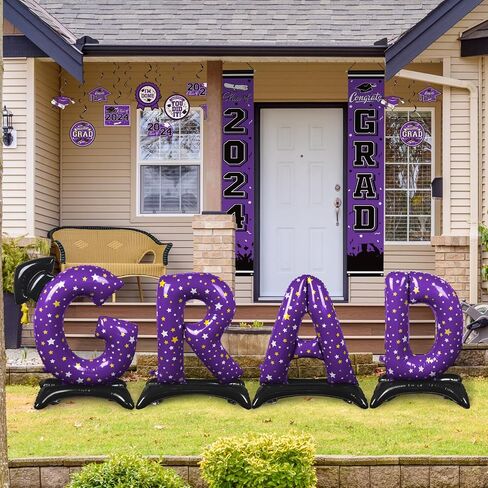 Graduation Party Decorations-Blue Standing 'Grad' Foil Balloon Phrase - Graduation Party Supplies for Indoor/Outdoor Celebrations graduation yard signs class of 2024 in Saudi Arabia
