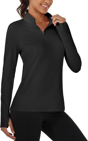 MAGCOMSEN Women's Running Shirts Quarter Zip Fleece Pullover Long Sleeve Thumb Hole Tee Athletic Workout Tops in Kuwait