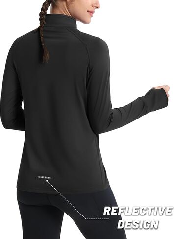 MAGCOMSEN Women's Running Shirts Quarter Zip Fleece Pullover Long Sleeve Thumb Hole Tee Athletic Workout Tops in Kuwait