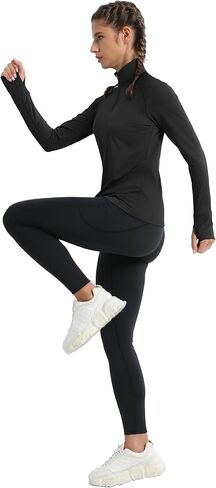 MAGCOMSEN Women's Running Shirts Quarter Zip Fleece Pullover Long Sleeve Thumb Hole Tee Athletic Workout Tops in Kuwait