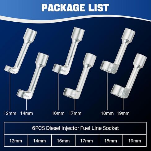 dasbet 1/2 "محرك l- نوع الديزل حاقن الوقود خط مآخذ وجع مجموعة 6 قطع 12pt خط الوقود تفكيك أداة إزالة مع 12 14 16 17 18 19 ملليمتر الشدات أداة ميكانيكي الديزل لتفكيك خط الوقود in Saudi Arabia