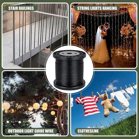 492 Feet 304 Stainless Steel Vinyl Coated Wire Rope Black 1/16 Inch Overmolded to 3/32 Inch, with Cutter 7x7 Strands for Globe String Lights Hanging Clotheslines Outdoor Light Guide Wire in Saudi Arabia