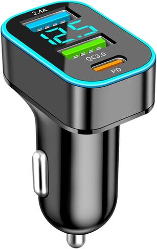 شاحن سيارة USB 66 وات، 30 وات PD 18 وات QC3.0، محول شحن هاتف السيارة مع 3 منافذ مع الفولتميتر LED، شاحن USB ولاعة السجائر، شاحن سيارة سريع متوافق مع iPhone 15promax 14 13 12 iPad Samsung S24 S23 in Kuwait