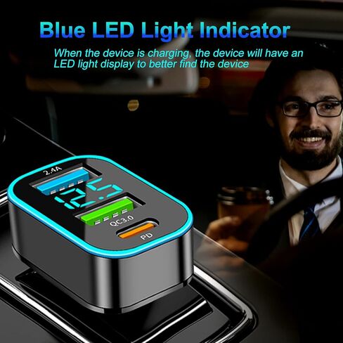 شاحن سيارة USB 66 وات، 30 وات PD 18 وات QC3.0، محول شحن هاتف السيارة مع 3 منافذ مع الفولتميتر LED، شاحن USB ولاعة السجائر، شاحن سيارة سريع متوافق مع iPhone 15promax 14 13 12 iPad Samsung S24 S23 in Kuwait