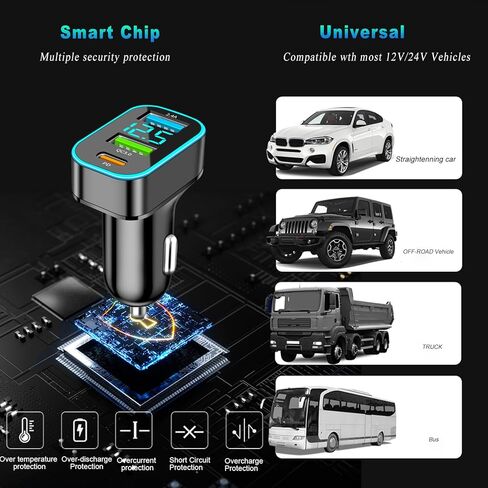 شاحن سيارة USB 66 وات، 30 وات PD 18 وات QC3.0، محول شحن هاتف السيارة مع 3 منافذ مع الفولتميتر LED، شاحن USB ولاعة السجائر، شاحن سيارة سريع متوافق مع iPhone 15promax 14 13 12 iPad Samsung S24 S23 in Kuwait