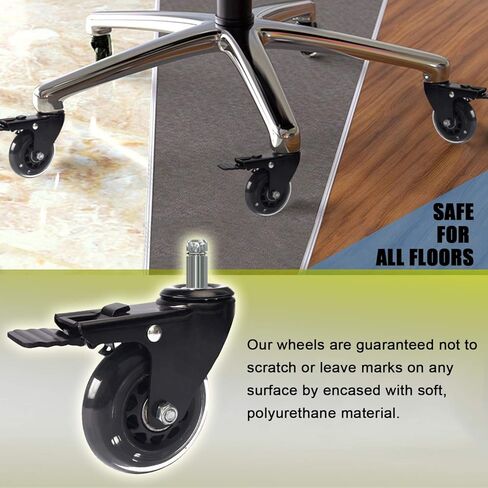 عجلات كرسي مكتب Casoter 3 بوصات مع استبدال الفرامل 5 قطع، مجموعة عجلات دوارة شفافة بقفل مزدوج من الفولاذ المقاوم للصدأ تتحرك بأمان لجميع الأرضيات مع جذع مناسب عالمي 11 مم سعة تحميل 440 رطل in Kuwait