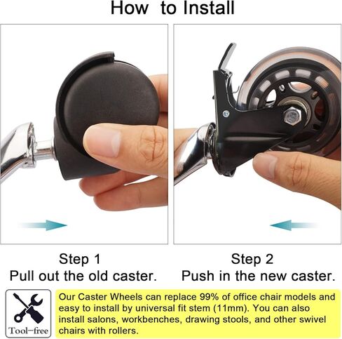 عجلات كرسي مكتب Casoter 3 بوصات مع استبدال الفرامل 5 قطع، مجموعة عجلات دوارة شفافة بقفل مزدوج من الفولاذ المقاوم للصدأ تتحرك بأمان لجميع الأرضيات مع جذع مناسب عالمي 11 مم سعة تحميل 440 رطل in Kuwait