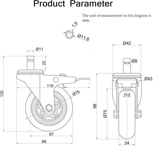 عجلات كرسي مكتب Casoter 3 بوصات مع استبدال الفرامل 5 قطع، مجموعة عجلات دوارة شفافة بقفل مزدوج من الفولاذ المقاوم للصدأ تتحرك بأمان لجميع الأرضيات مع جذع مناسب عالمي 11 مم سعة تحميل 440 رطل in Kuwait