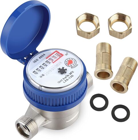 GOTOTOP Water Fow Meter, 15mm 1/2 inch Cold Water Meter Read of Cubic Meters for Garden Home Using with Fittings, Blue in Saudi Arabia