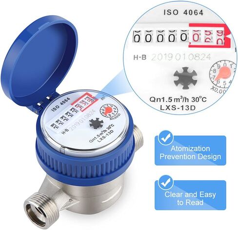 GOTOTOP Water Fow Meter, 15mm 1/2 inch Cold Water Meter Read of Cubic Meters for Garden Home Using with Fittings, Blue in Saudi Arabia