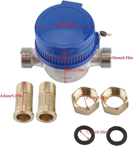 GOTOTOP Water Fow Meter, 15mm 1/2 inch Cold Water Meter Read of Cubic Meters for Garden Home Using with Fittings, Blue in Saudi Arabia