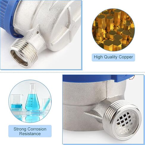 GOTOTOP Water Fow Meter, 15mm 1/2 inch Cold Water Meter Read of Cubic Meters for Garden Home Using with Fittings, Blue in Saudi Arabia