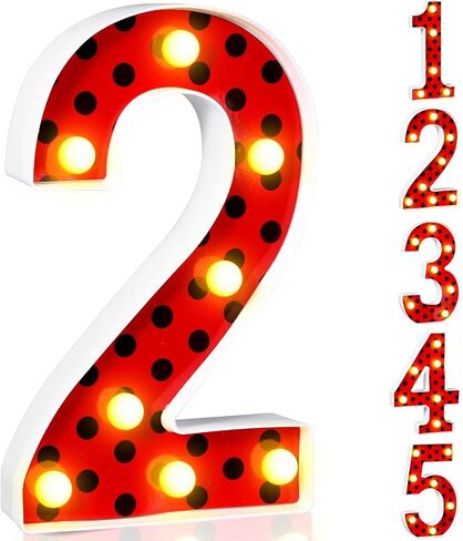 Havawish Ladybug Birthday Party Decoration Decorative LED Numbers Ladybug Theme Red Black Polka Dot Marquee Digital Lights for Ladybug Theme Party Supplies Birthday Party Table Centerpieces(2) in Saudi Arabia