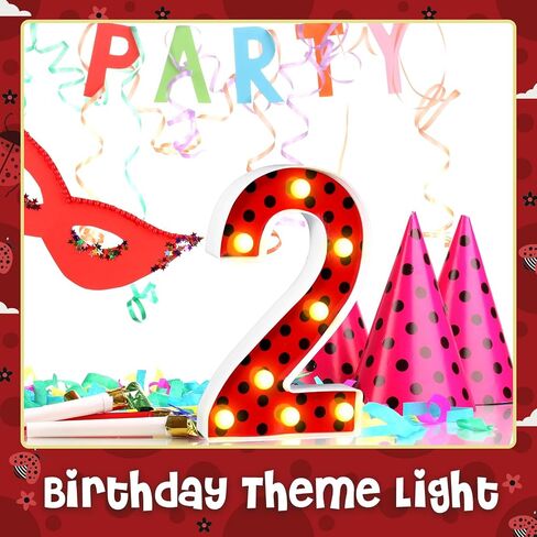 Havawish Ladybug Birthday Party Decoration Decorative LED Numbers Ladybug Theme Red Black Polka Dot Marquee Digital Lights for Ladybug Theme Party Supplies Birthday Party Table Centerpieces(2) in Saudi Arabia
