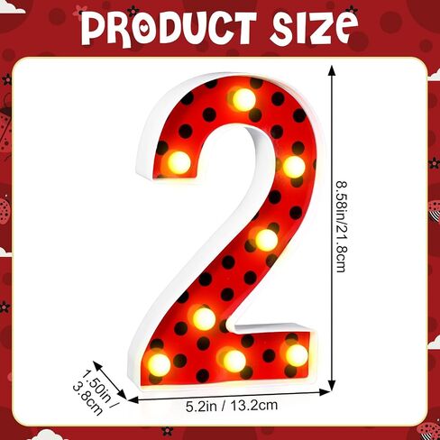 Havawish Ladybug Birthday Party Decoration Decorative LED Numbers Ladybug Theme Red Black Polka Dot Marquee Digital Lights for Ladybug Theme Party Supplies Birthday Party Table Centerpieces(2) in Saudi Arabia