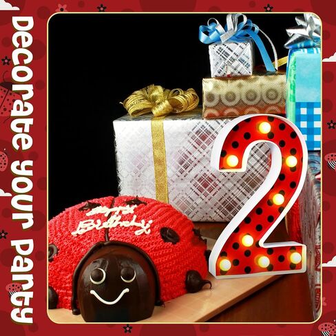 Havawish Ladybug Birthday Party Decoration Decorative LED Numbers Ladybug Theme Red Black Polka Dot Marquee Digital Lights for Ladybug Theme Party Supplies Birthday Party Table Centerpieces(2) in Saudi Arabia