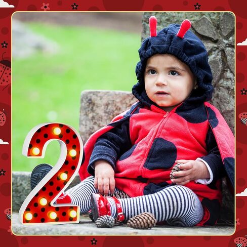 Havawish Ladybug Birthday Party Decoration Decorative LED Numbers Ladybug Theme Red Black Polka Dot Marquee Digital Lights for Ladybug Theme Party Supplies Birthday Party Table Centerpieces(2) in Saudi Arabia