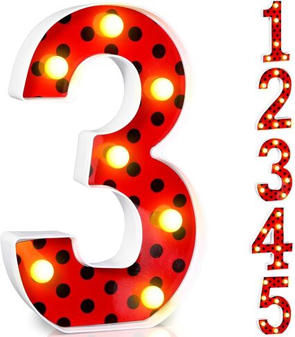 Havawish Ladybug Birthday Party Decoration Decorative LED Numbers Ladybug Theme Red Black Polka Dot Marquee Digital Lights for Ladybug Theme Party Supplies Birthday Party Table Centerpieces(2) in Saudi Arabia