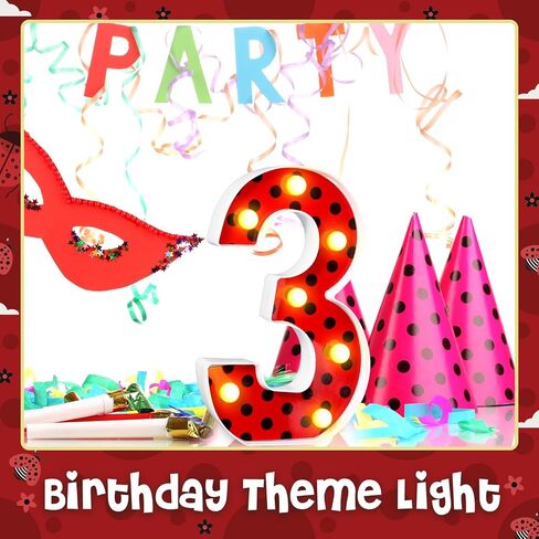 Havawish Ladybug Birthday Party Decoration Decorative LED Numbers Ladybug Theme Red Black Polka Dot Marquee Digital Lights for Ladybug Theme Party Supplies Birthday Party Table Centerpieces(2) in Saudi Arabia