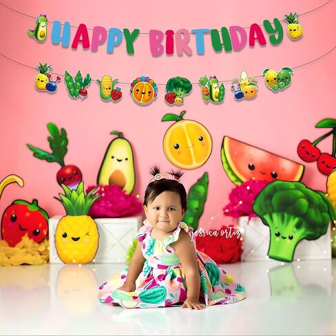 لافتة عيد ميلاد فاكهة حسية من Hey One Bear، زينة لحفلات عيد الميلاد الأول، إكليل الفاكهة الحسية للأطفال الصغار|البنات in Kuwait