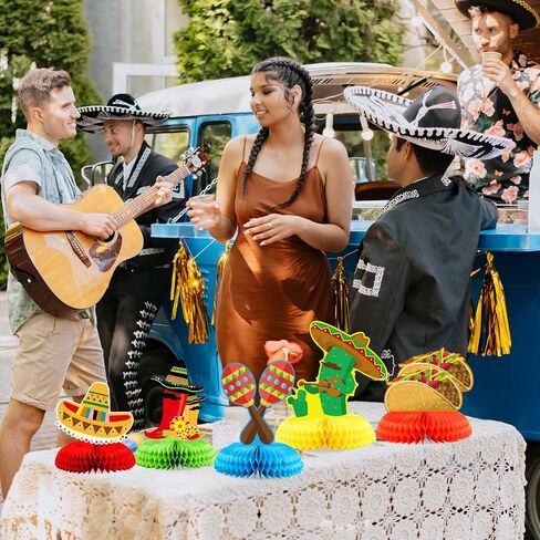 قطعة مركزية للطاولة على شكل قرص العسل من Fiesta لتزيين الحفلات المكسيكية سينكو دي مايو قطعة مركزية على شكل قرص العسل لمستلزمات الديكور ذات الطابع المكسيكي 5 قطع in Kuwait